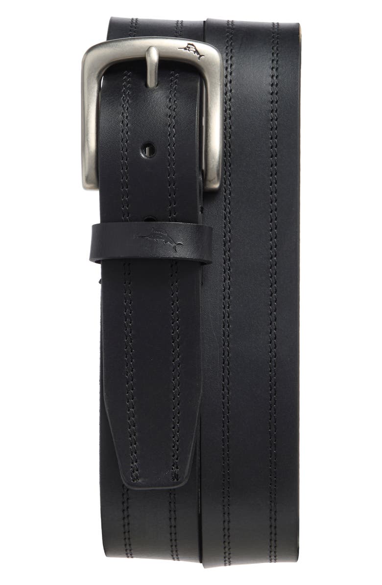 Tommy Bahama Double Stitch Leather Belt, Main, color, Black