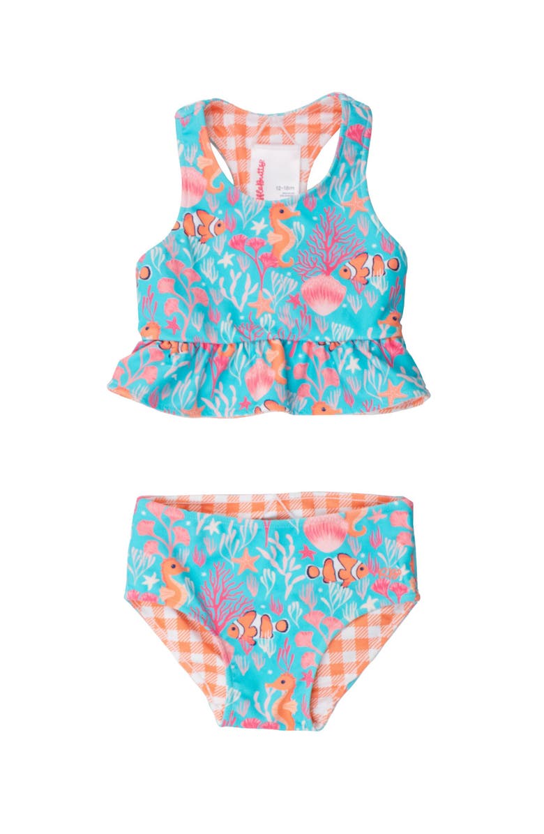 RuffleButts UPF50 Sun Protected Reversible Peplum Tankini, Main, color, Ocean Tides