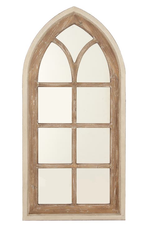 Brown Wood Window Pane Inspired Wall Mirror