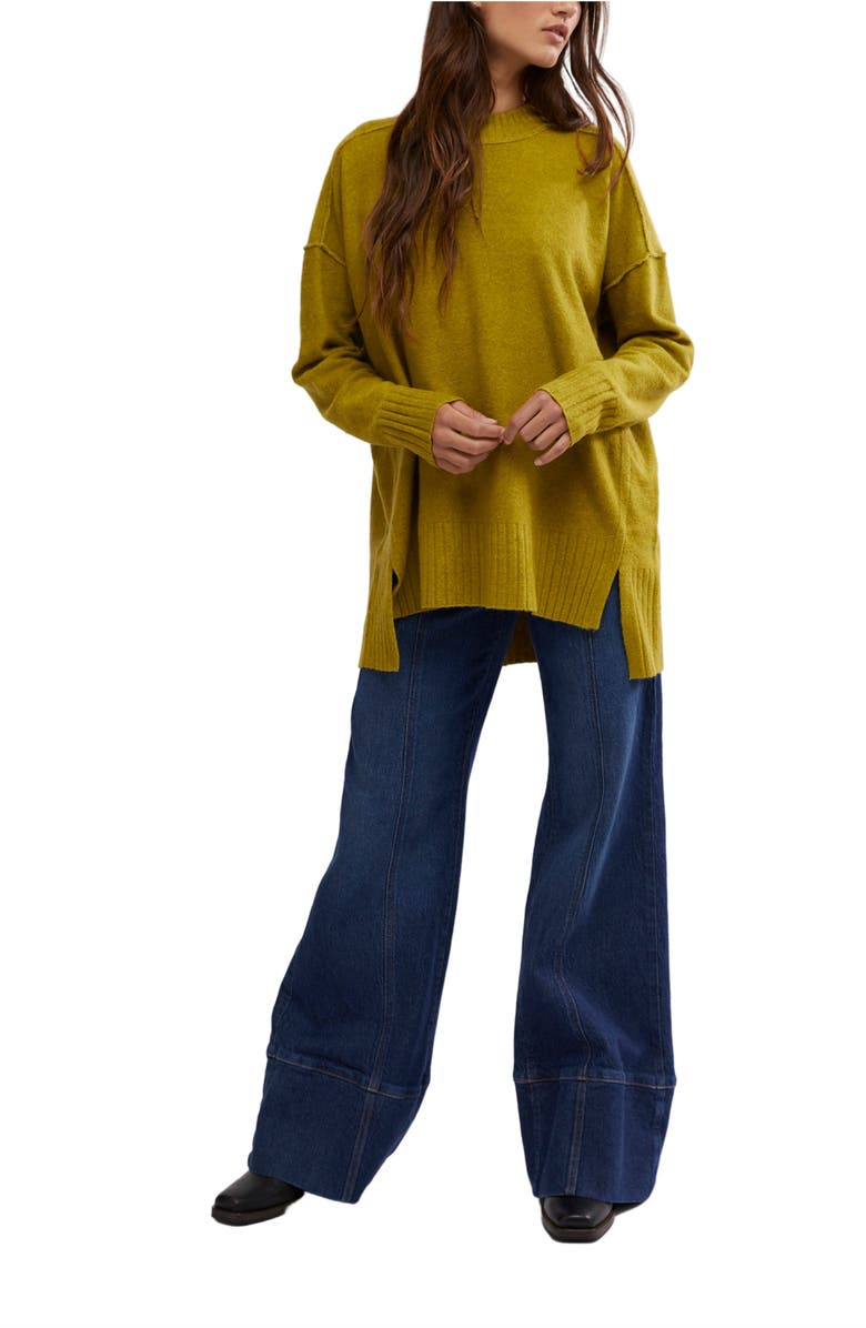 Free People Phoebe High-Low Tunic Sweater, Alternate, color, Avocado Oil