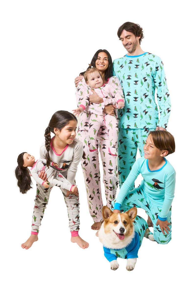 Leveret Kids Two-Piece Cotton Printed Matching Family Pajamas, Coordinated Prints, Alternate, color, Blue Dinosaur