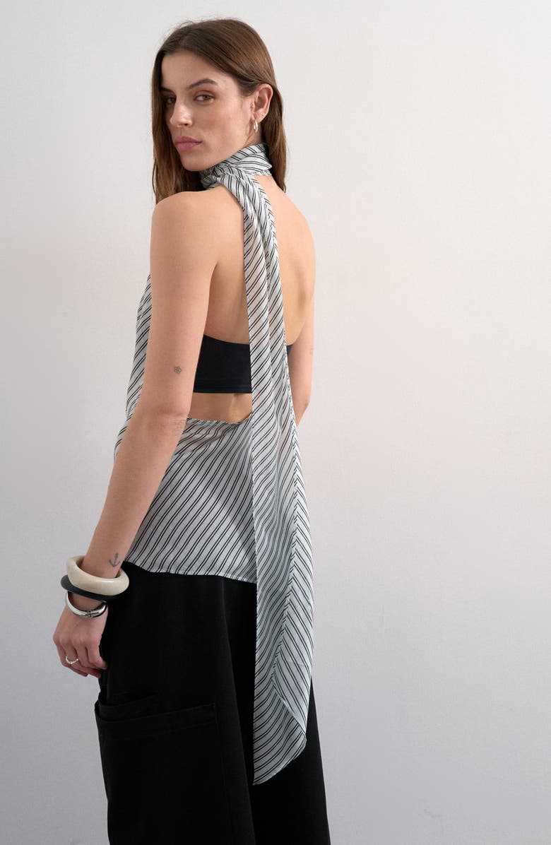 Topshop Stripe Scarf Open Back Halter Top, Alternate, color, Medium Blue