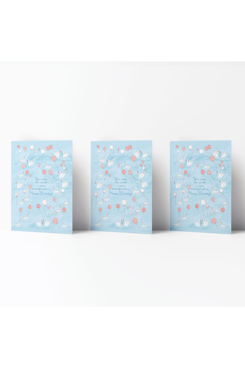Birthday Greeting Card Pack (3ct) "Swans and Balloons", Main, color, Multi-Pack