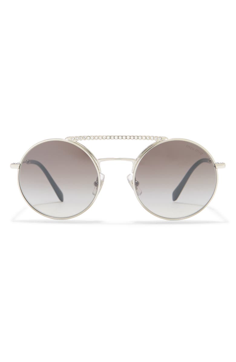 Miu Miu 50mm Round Crystal Embellished Aviator Sunglasses, Main, color,