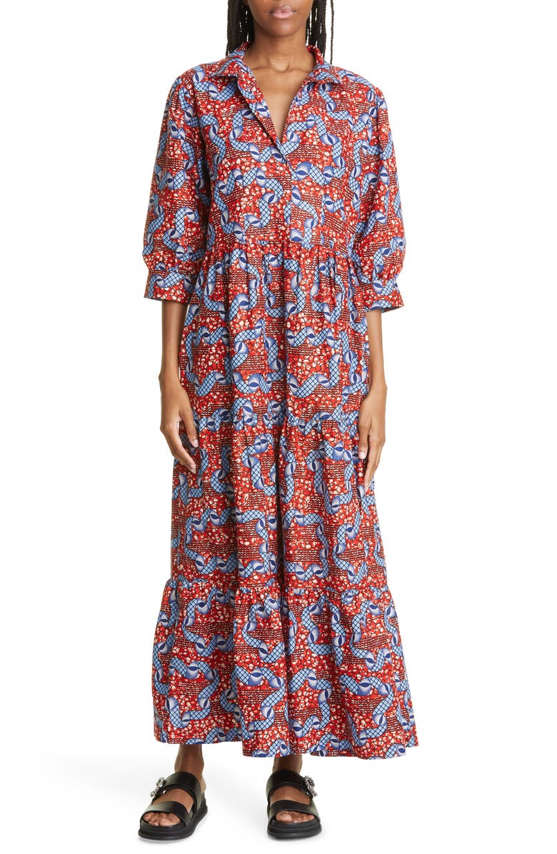 The Oula Company Spread Collar Cotton Maxi Dress, Main, color,