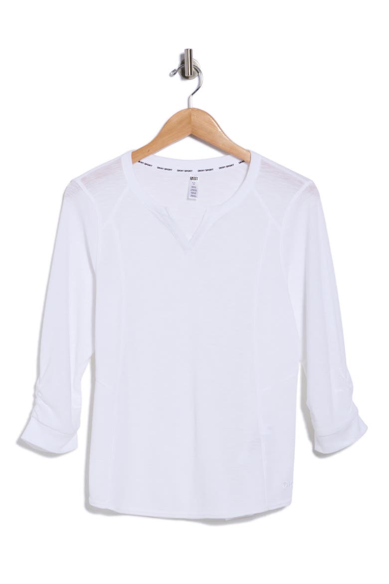 Ruched Sleeve V-Neck Top, Main, color, WHITE