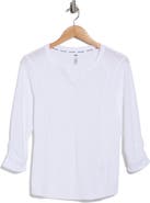 DKNY Ruched Sleeve V-Neck Top