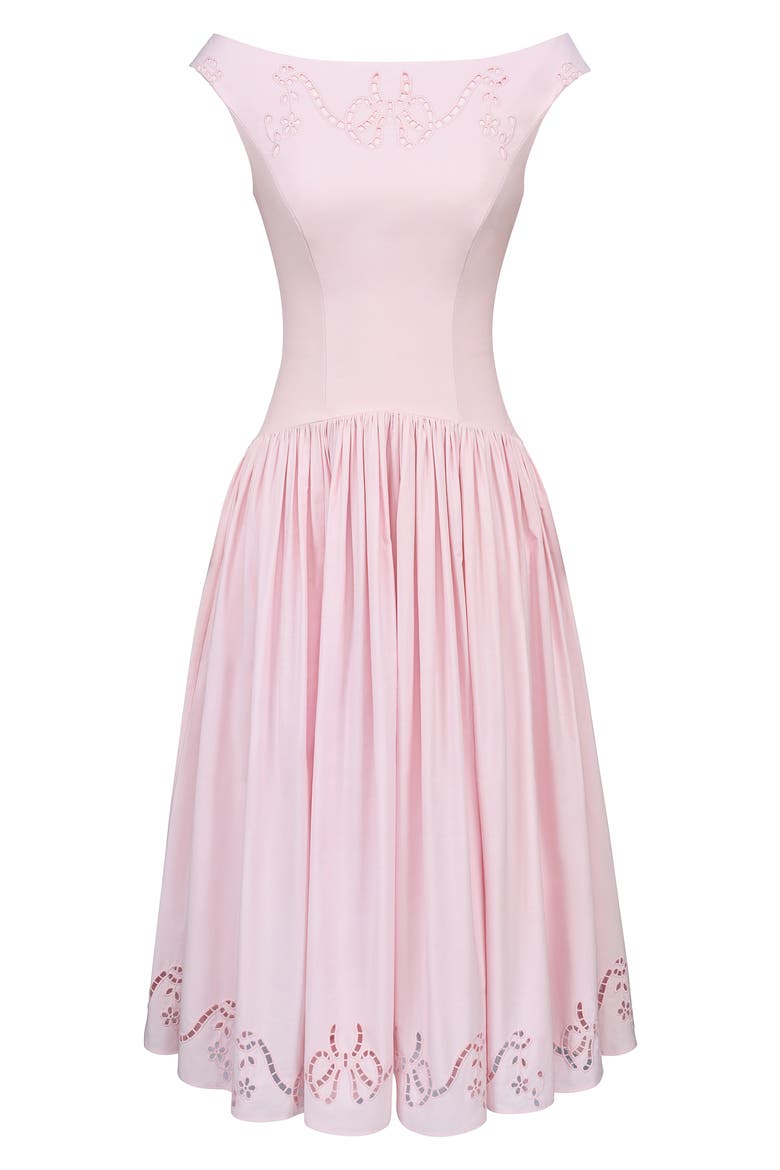 Lauren Off the Shoulder Eyelet Cotton Midi Dress, Alternate, color, PINK