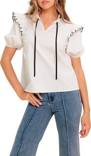 FLYING TOMATO Puff Sleeve Woven Top