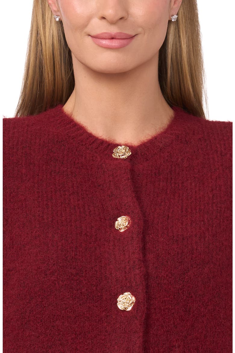 Fina Fuzzy Crewneck Cardigan, Alternate, color, BURGUNDY