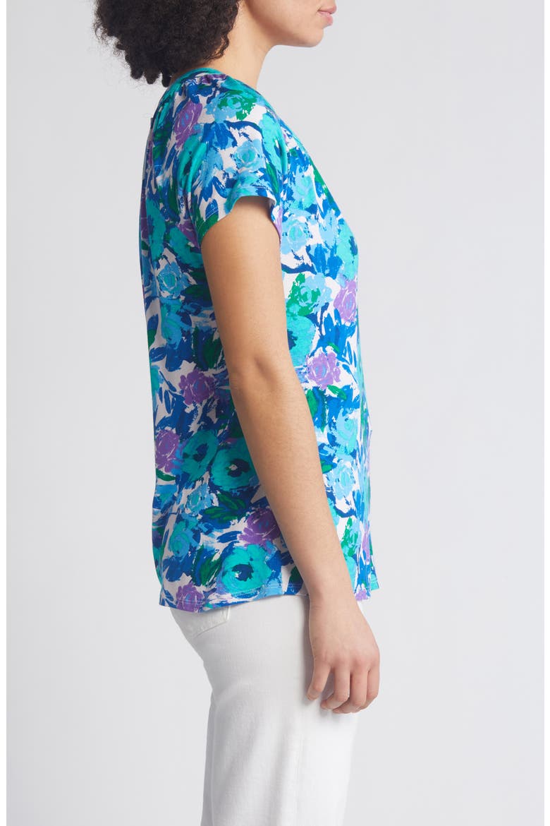 Floral Print Keyhole Top, Alternate, color, BLUE
