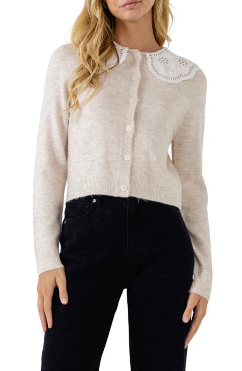 Eyelet Collar Cardigan