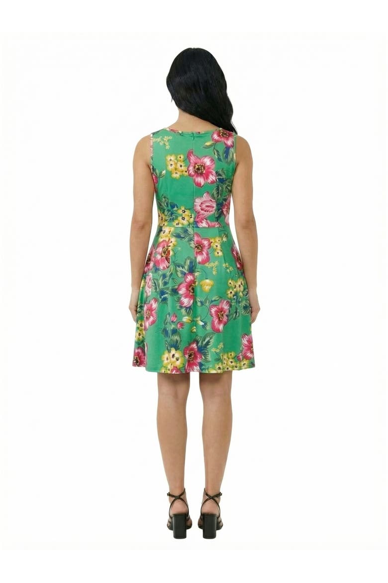 Essential Petite Floral Sleeveless Pleated Pocket Fit N Flare Dress, Alternate, color, Green Multi