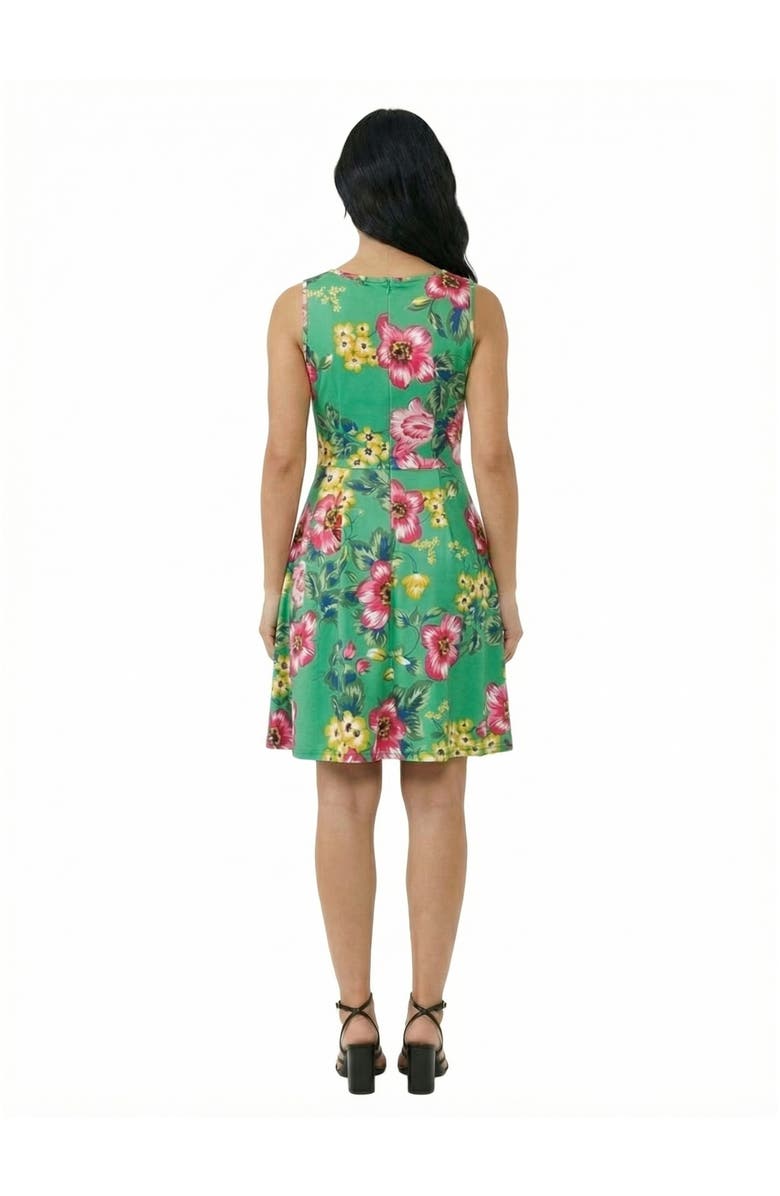 24seven Comfort Apparel Essential Petite Floral Sleeveless Pleated Pocket Fit N Flare Dress, Alternate, color, Green Multi
