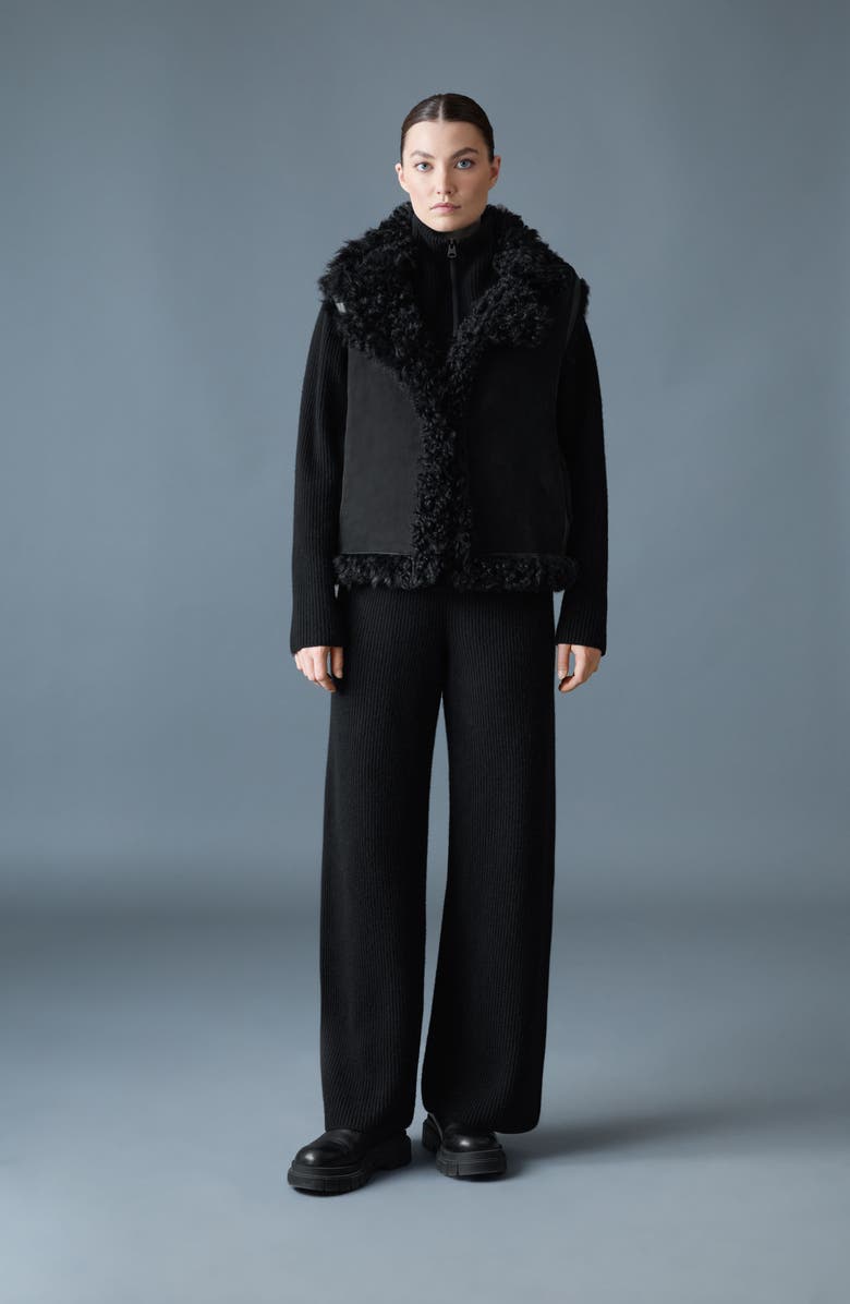 Mackage Kasia Reversible Genuine Shearling Vest, Alternate, color, Black