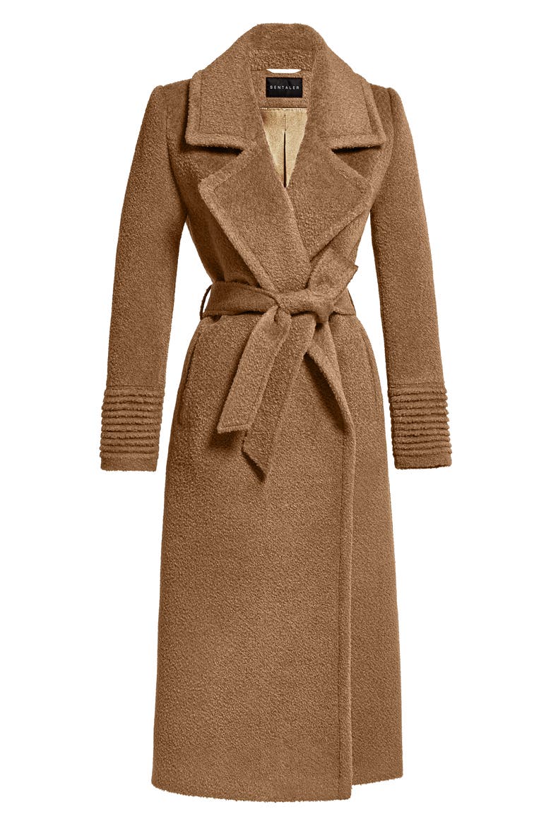 Bouclé Wool & Alpaca Blend Wrap Coat, Alternate, color, DARK CAMEL