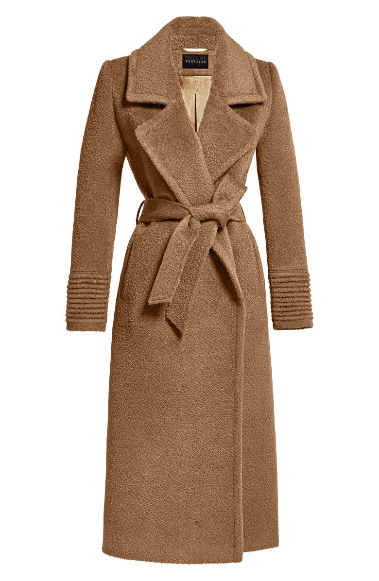 SENTALER Bouclé Wool & Alpaca Blend Wrap Coat, Alternate, color, Dark Camel