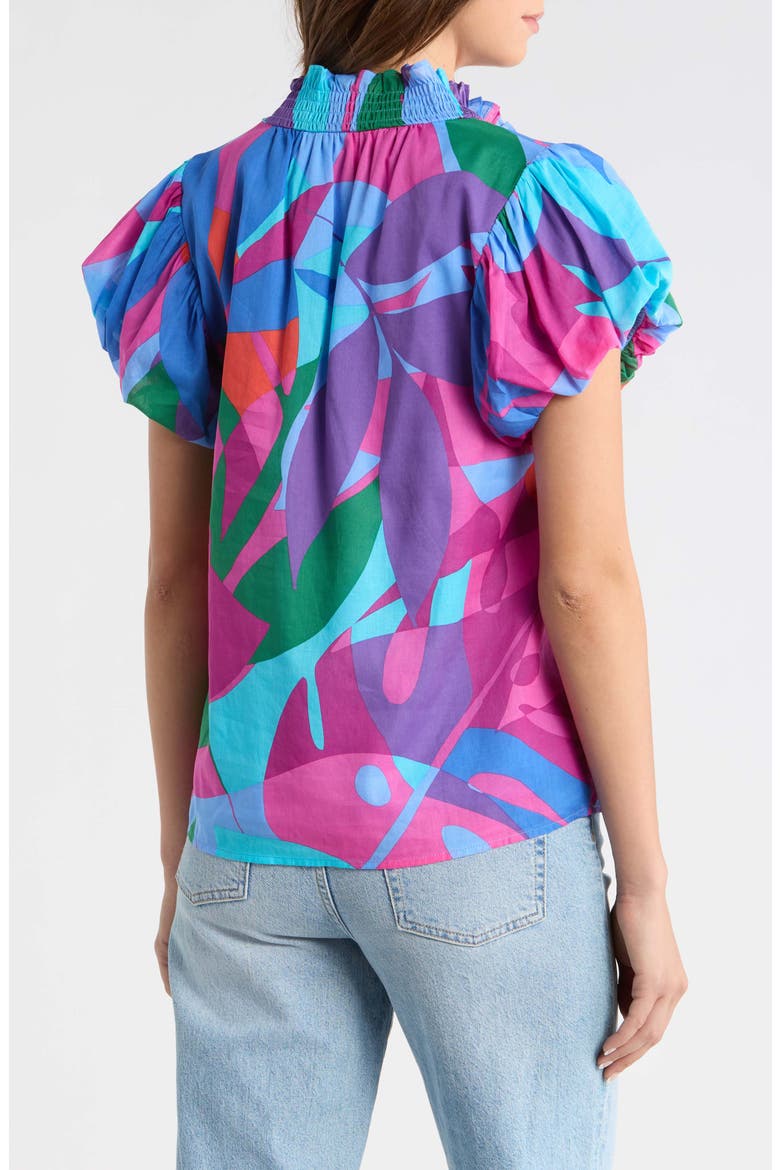 Vemmy Abstract Puff Sleeve Cotton Top, Alternate, color, MAGENTA-BLUE-GREEN