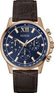 GUESS Walker Blue Dial Multifunction Leather Strap Watch, 44mm