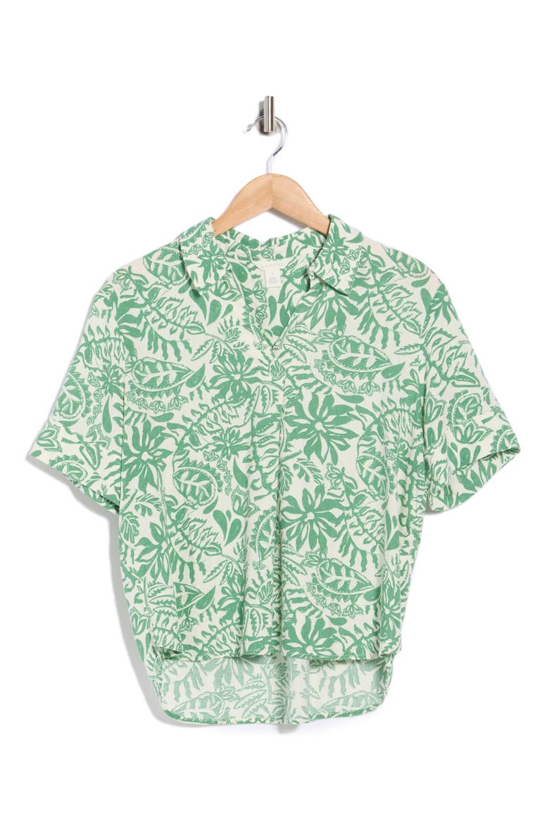 Floral Linen Blend Popover Top, Alternate, color, IVORY- GREEN GINNY FLORAL