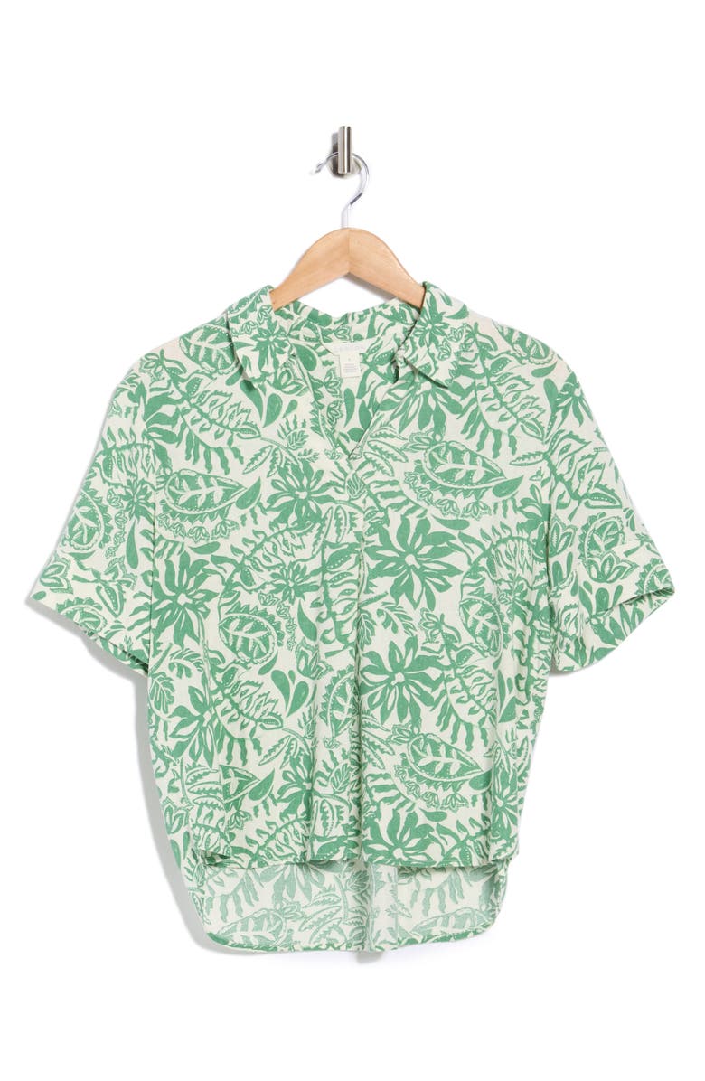 Caslon<sup>®</sup> Floral Linen Blend Popover Top, Alternate, color, Ivory- Green Ginny Floral
