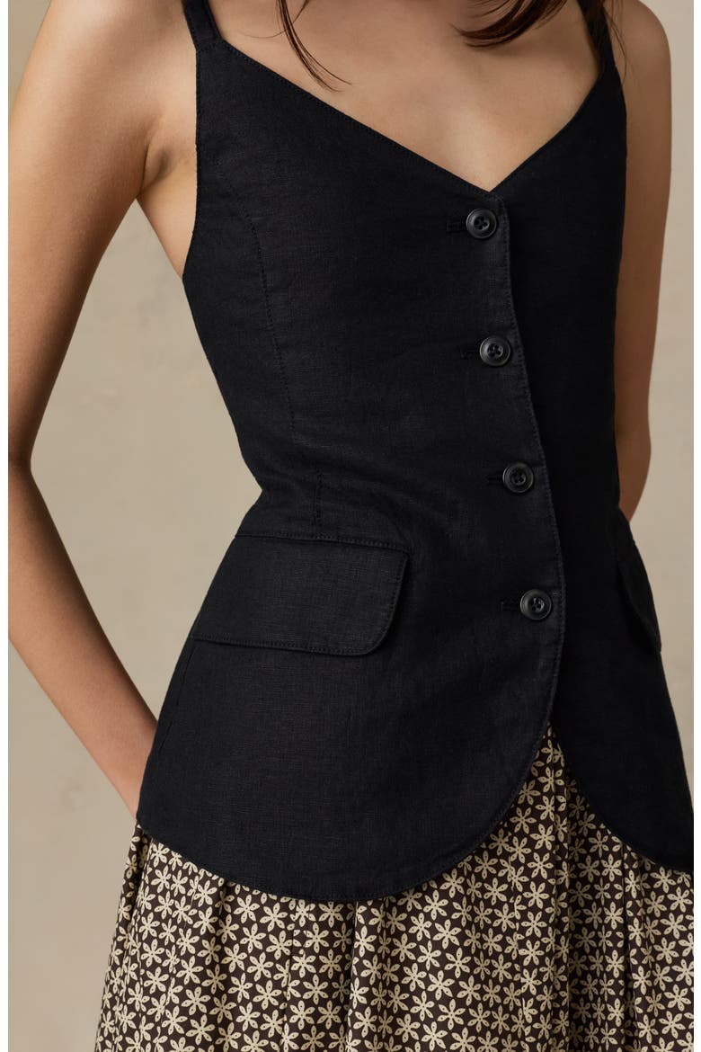 Sun Strider Milo Linen Button-Up Vest, Alternate, color, BLACK