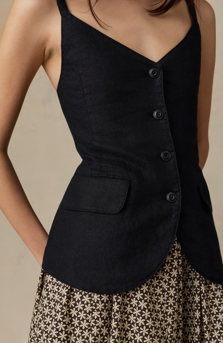 Faherty Sun Strider Milo Linen Button-Up Vest, Alternate, color, Black