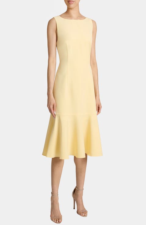 MELISSA Sleeveless Dress with Flared Skirt Panel in Soft Stretch Crepe
