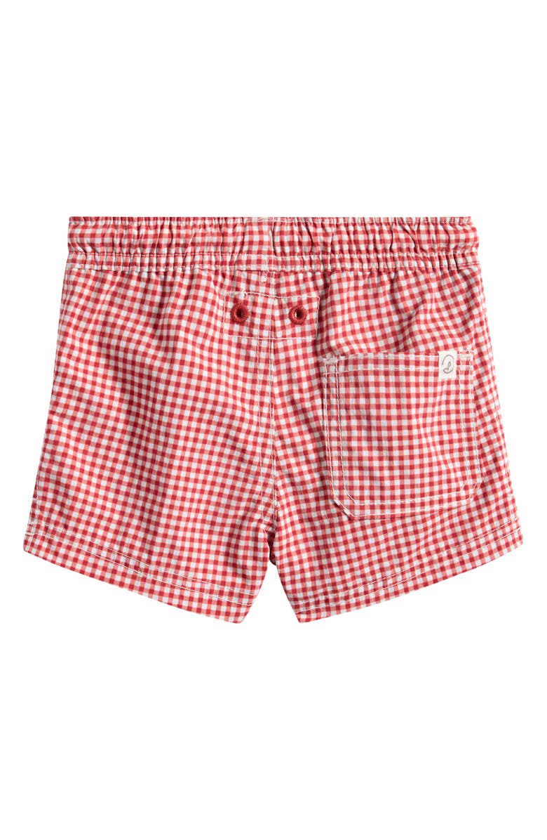 Little Planet Gingham Print Swim Trunks, Alternate, color, Red Gingham