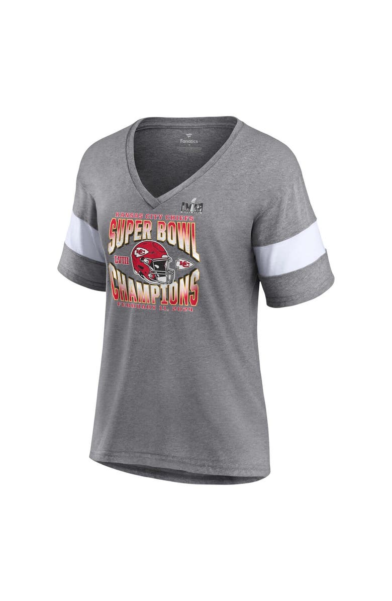 FANATICS Women's Fanatics Branded  Heather Gray Kansas City Chiefs Super Bowl LVIII Champions Own the Moment Lightweight Tri-Blend V-Neck T-Shirt, Alternate, color, 