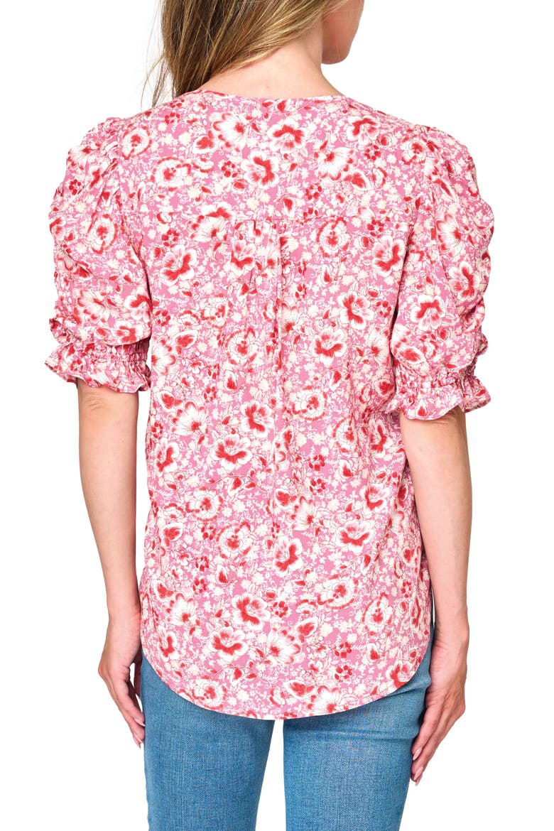 Ruched Sleeve Top, Alternate, color, ROSE BOUQUET FLORAL