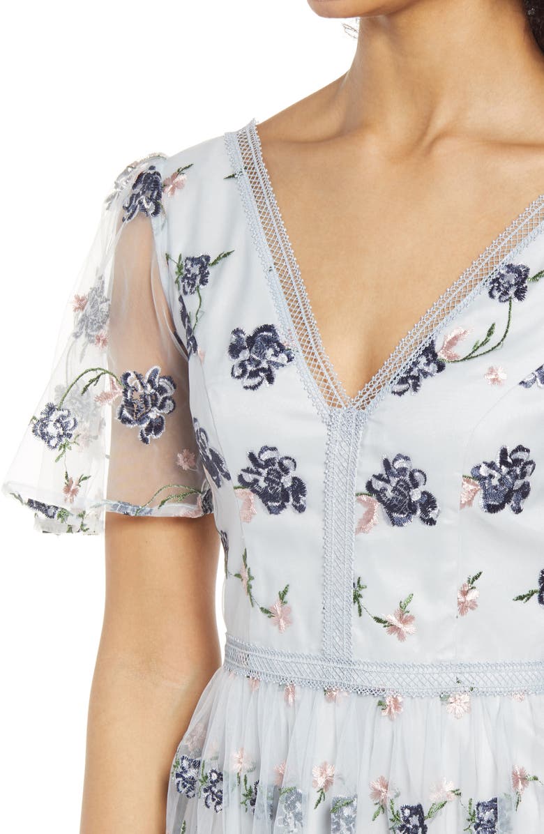 Chi Chi London Floral Embroidered Tulle Cocktail Dress, Alternate, color, 