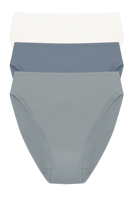 Natori Bliss Bare Cotton High Cut Brief 3-pack In Seaglass/country Blue/ivory