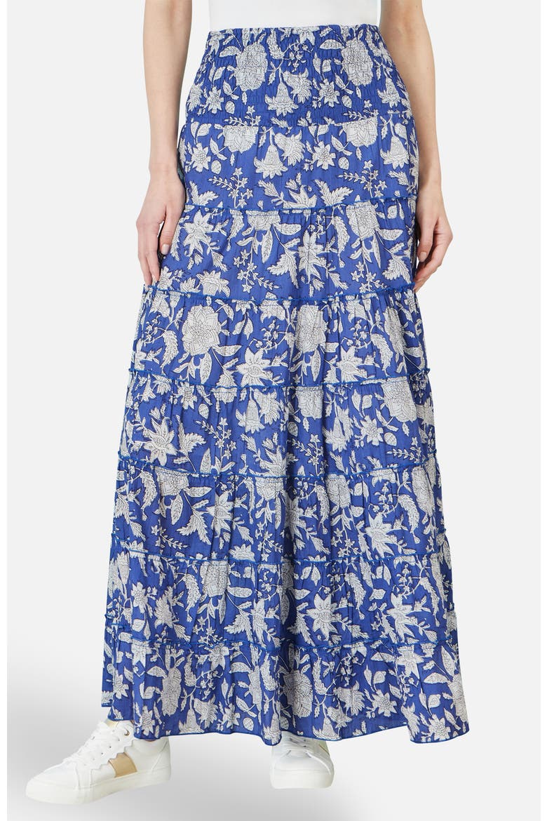 Floral Cotton Tiered Maxi Skirt, Main, color, Blue
