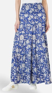 Yumi Floral Cotton Tiered Maxi Skirt