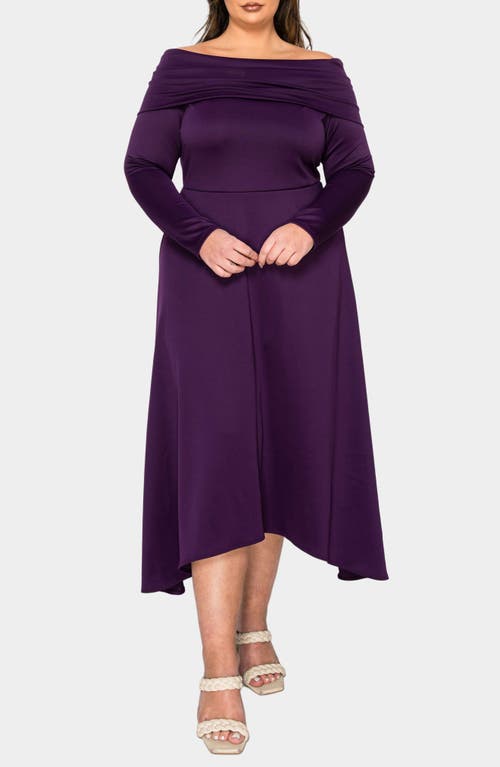 L I V D Lyra Off The Shoulder Long Sleeve Maxi Dress In Eggplant