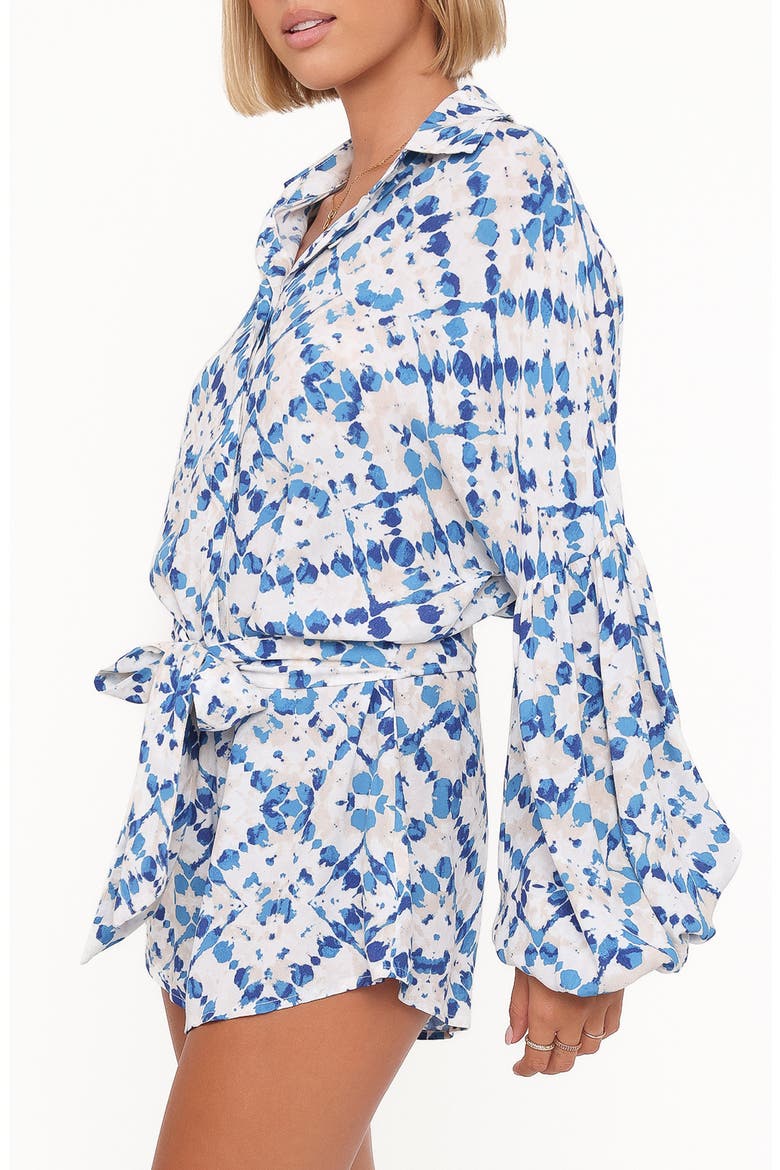 Tansy Abstract Print Long Sleeve Romper, Alternate, color, BLUE DIAMOND