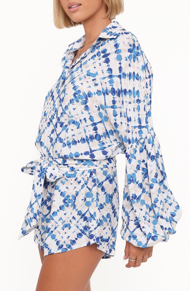 Petal & Pup Tansy Abstract Print Long Sleeve Romper, Alternate, color, Blue Diamond