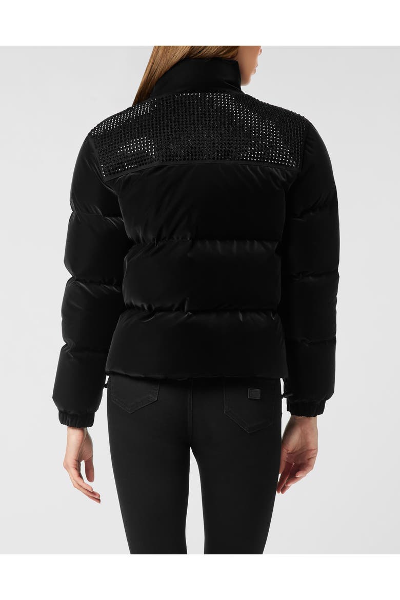 Nylon And Suede Puffer Jacket Strass Women, Alternate, color, black