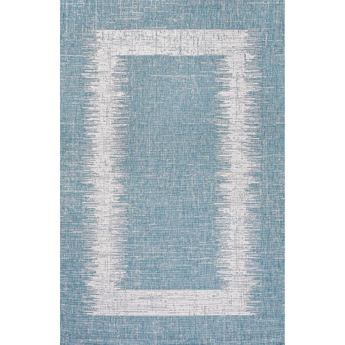 Jonathan Y Scandi Minimalist Border Indoor/outdoor Area Rug In Aqua/ivory