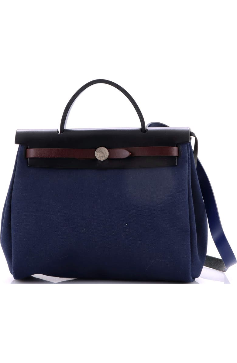 Pre-Owned Hermes Herbag Zip Leather and Toile 31, Main, color, Bleu Nuit