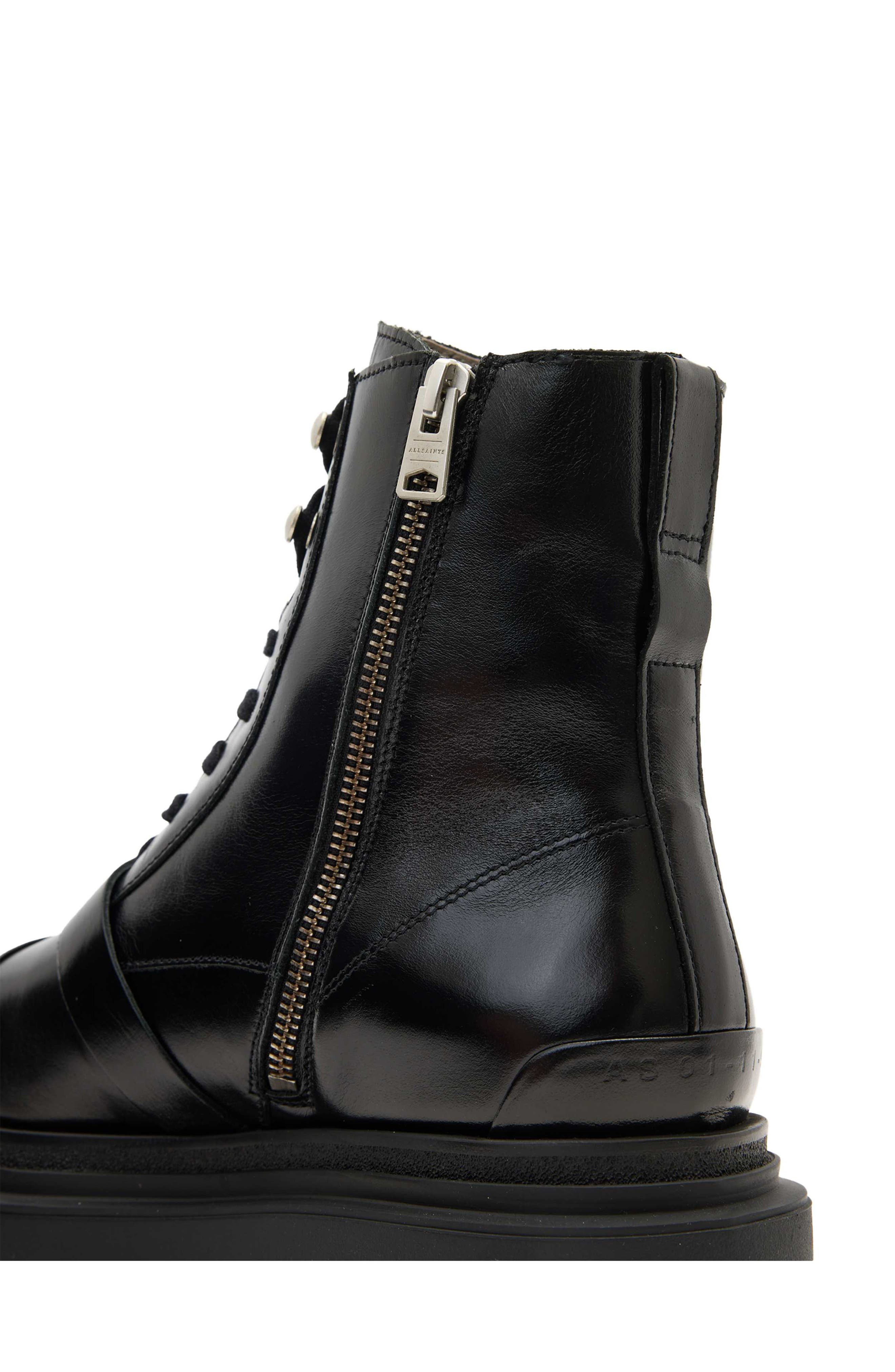 AllSaints Astrid Combat Boot, Alternate, color, Black Shine