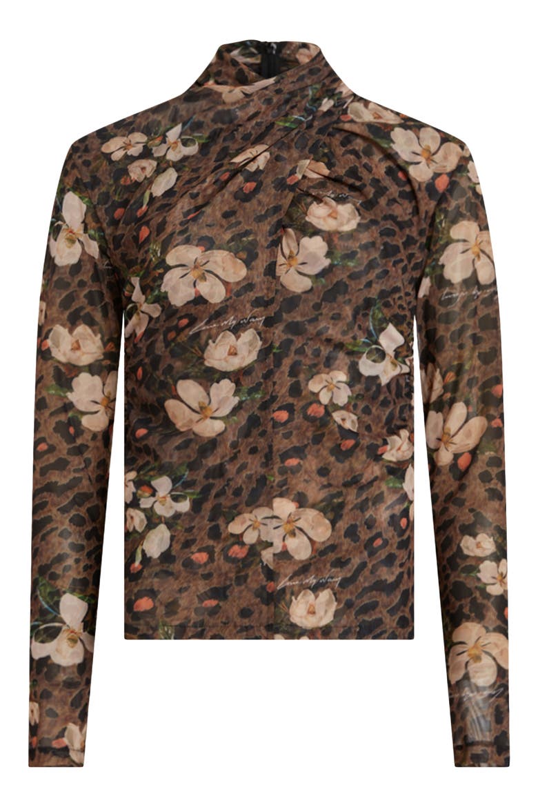 Tia Alessandra Floral Print Turtleneck Top, Alternate, color, ANIMAL BROWN