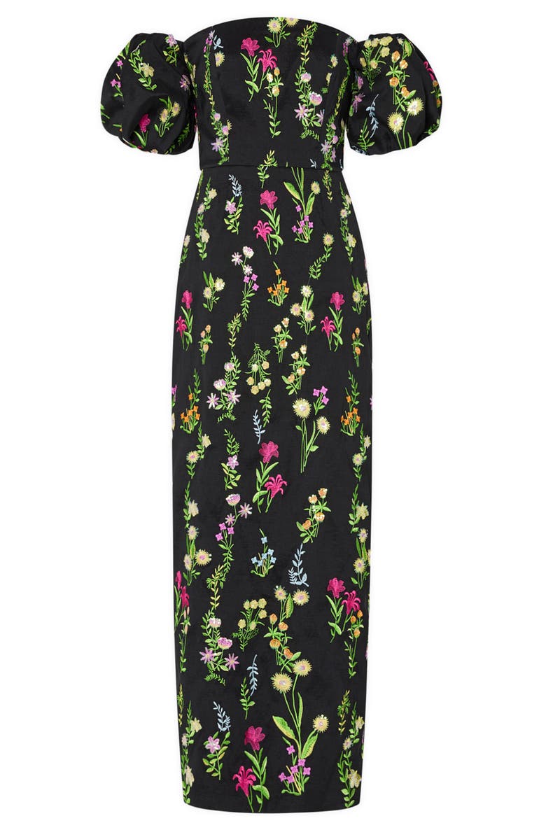 Milly Nira Bloom Embroidered Off the Shoulder Gown, Alternate, color, Black Mult