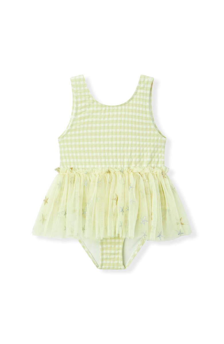 Milkbarn Ballet Skirt Swimsuit, Main, color, Green Gingham