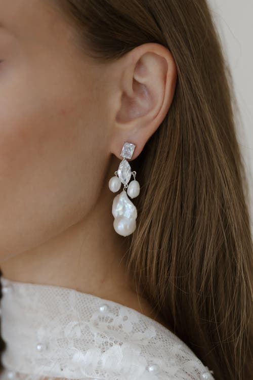 Untamed Petals Astoria Freshwater Pearl Drop Earrings In White