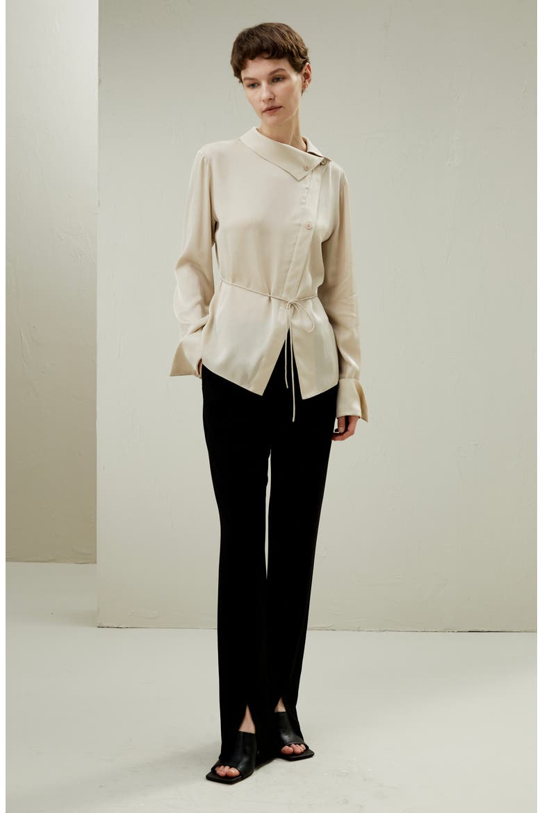 Asymmetrical Shirt with Waist Tie, Alternate, color, Cream