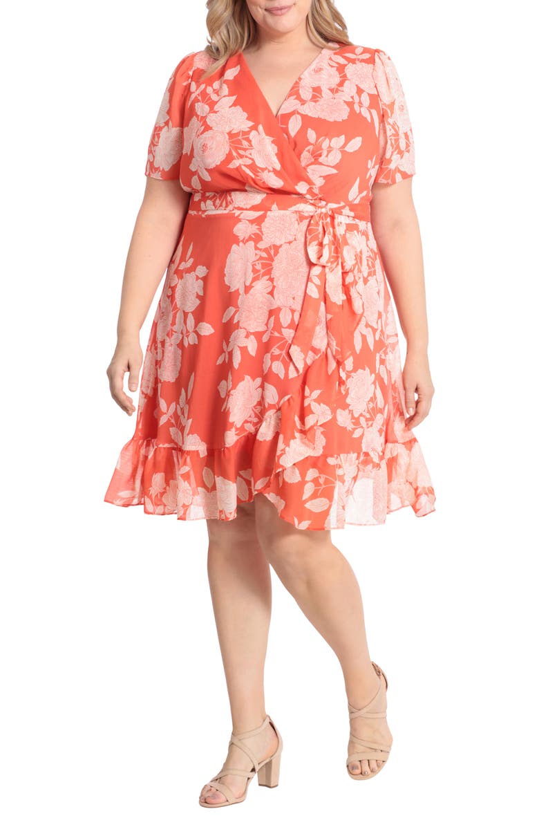 London Times Floral Faux Wrap Dress, Main, color,