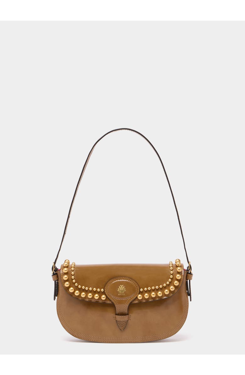 Bally Beckett Small Shoulder Bag in Brushed Leather With Studs, Main, color, Natural