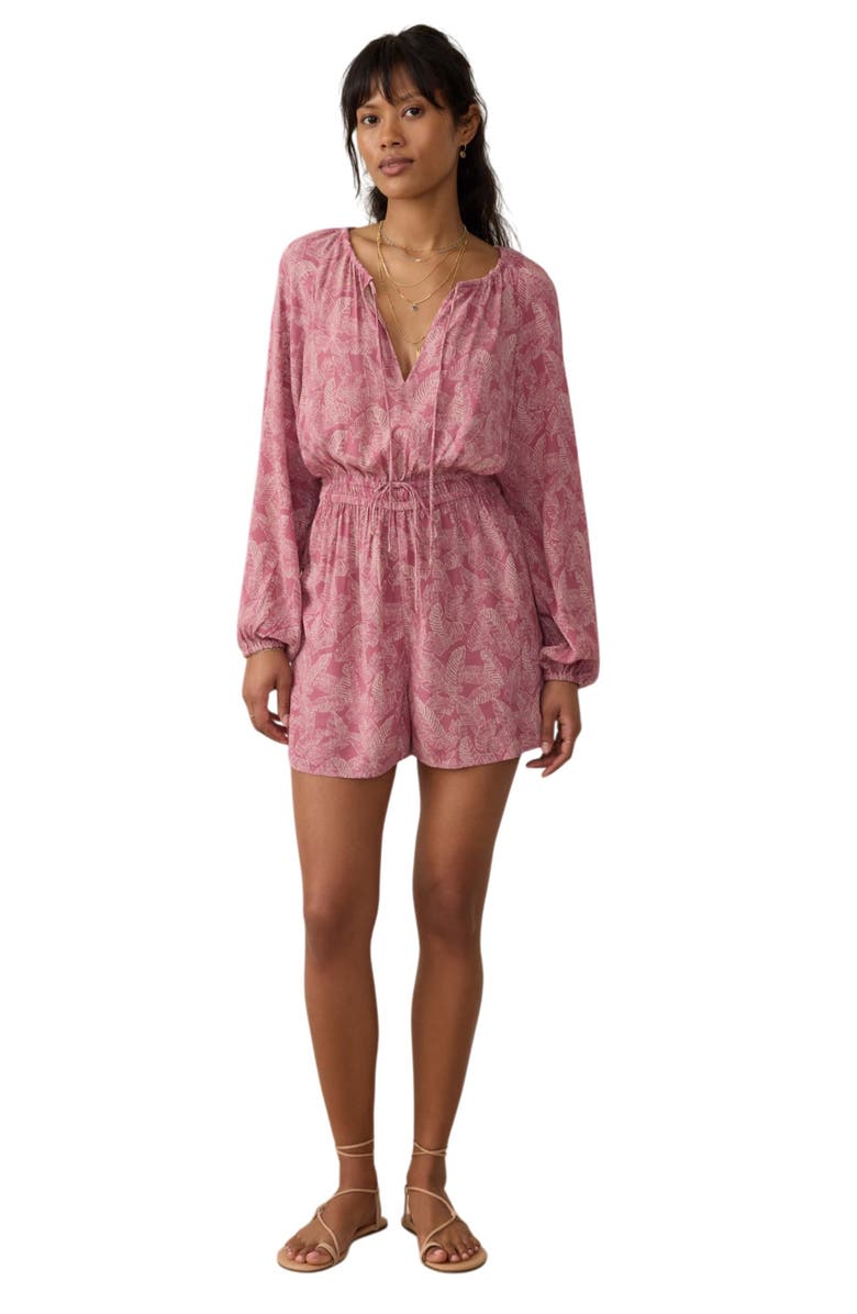 Faherty Kai Long Sleeve Romper, Alternate, color, Dusty Rose Banana Leaf